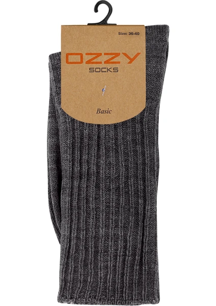 Ozzy Socks Kışlık Kadın Yünlü Antrasit Renk Uyku Çorabı Soft Touch