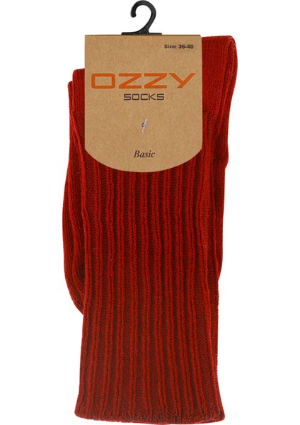 Ozzy Socks Kışlık Kadın Yünlü Bordo Renk Uyku Çorabı Soft Touch