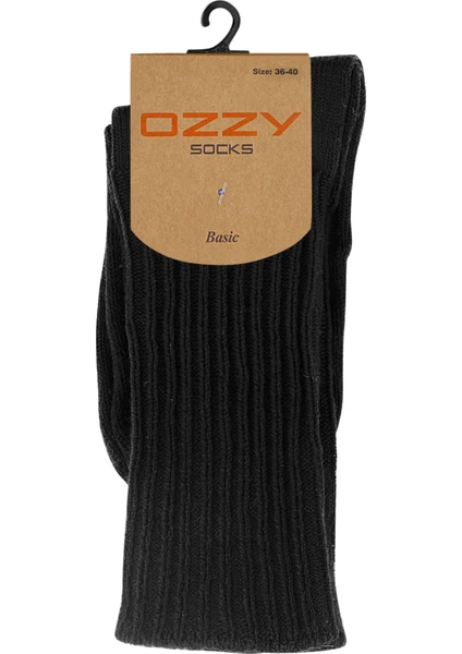 Ozzy Socks Kışlık Kadın Yünlü Siyah Renk Uyku Çorabı Soft Touch