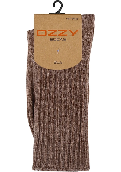 Ozzy Socks Kışlık Kadın Yünlü Kahve Renk Uyku Çorabı Soft Touch