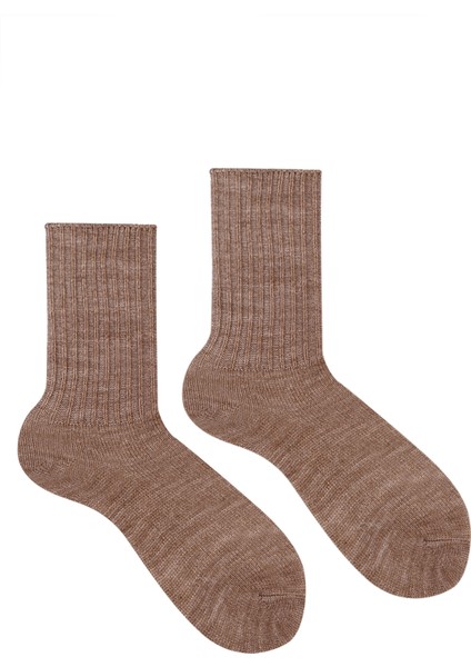 Ozzy Socks Kışlık Kadın Yünlü Kahve Renk Uyku Çorabı Soft Touch