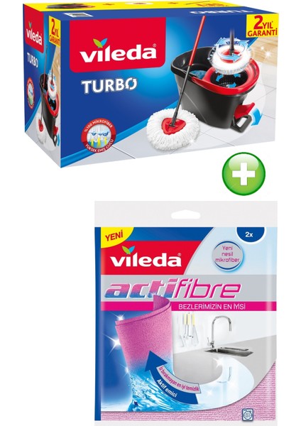 Turbo Pedallı Temizlik Seti (Komple Set)+Vileda Actifibre Mikrofiber Bez (Paket Içi 2 Li Pk)