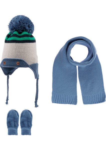 0-12 Ay Erkek Bebek Atkı Bere Eldiven Takımı, 3 Lü Set