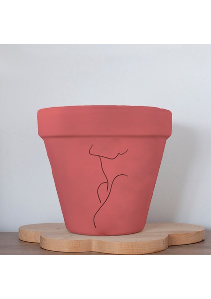 Minimalist Kadın 2 Figürlü Renkli El Yapımı Boyama 13 cm Yalı Saksı