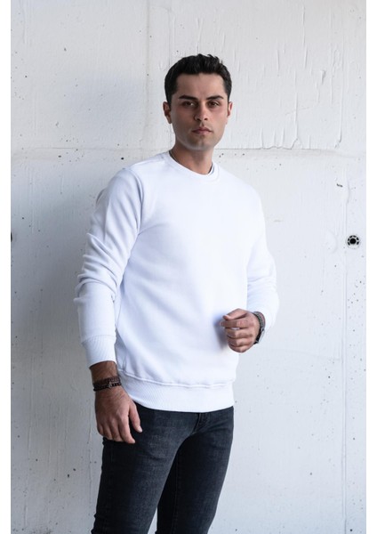 Slimfit Sıfır Yaka Basic 3 Iplik Erkek Sweatshirt