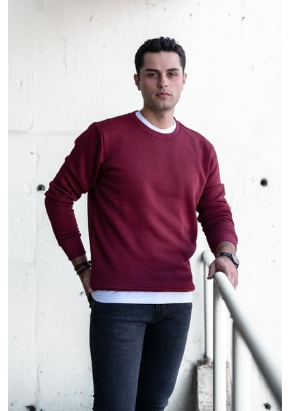 Slimfit Sıfır Yaka Basic 3 Iplik Erkek Sweatshirt