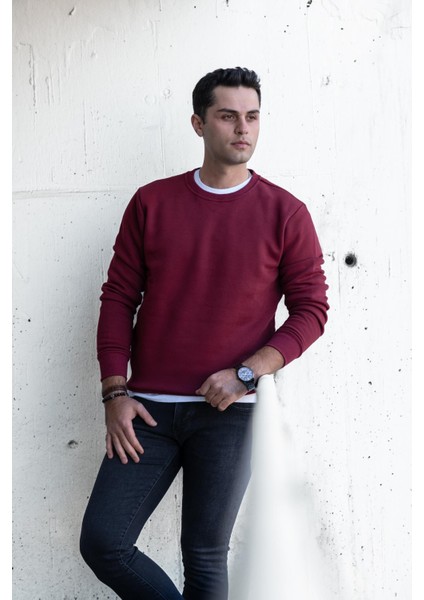 Slimfit Sıfır Yaka Basic 3 Iplik Erkek Sweatshirt