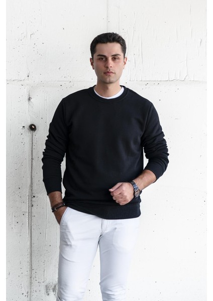 Slimfit Sıfır Yaka Basic 3 Iplik Erkek Sweatshirt