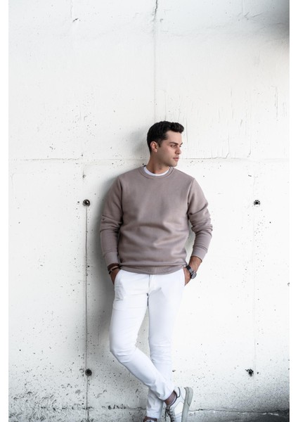 Slimfit Sıfır Yaka Basic 3 Iplik Erkek Sweatshirt
