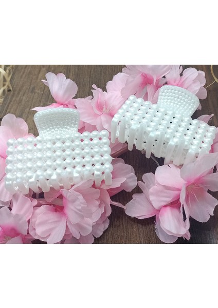 Kadın Inci Görünümlü Orta Boy Dikdörtgen(6cm) Mandal Toka Seti