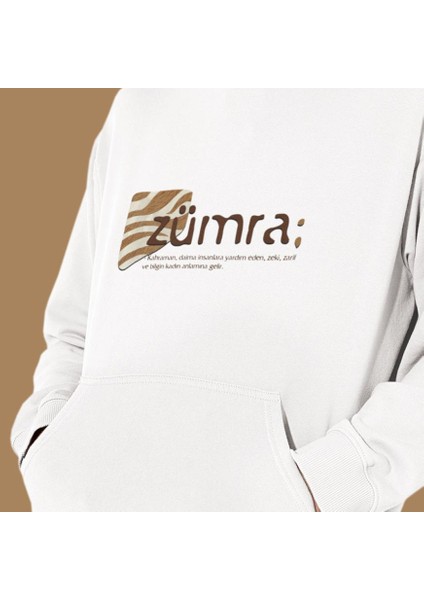 Kişiye Özel Isim Baskılı Cepli, Kapşonlu Beyaz Sweatshirt HK2158 modelleri