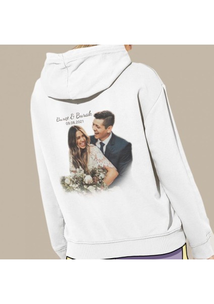 Kişiye Özel Fotoğraf Baskılı Cepli, Kapşonlu Beyaz Sweatshirt HK2156 fiyatları