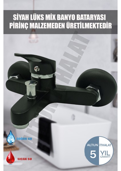 Siyah Mix Banyo Duş Bataryası Aç Kapa Musluk