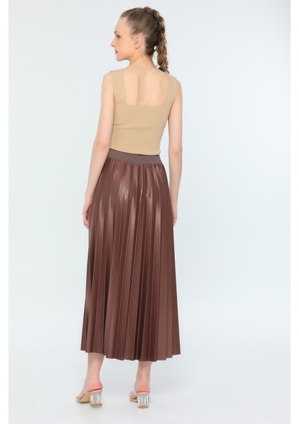 Kahve Kadın Bel Lastikli Piliseli Uzun Etek P-037947 modelleri