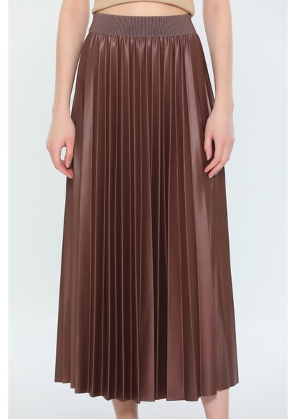 Kahve Kadın Bel Lastikli Piliseli Uzun Etek P-037947 fırsatları