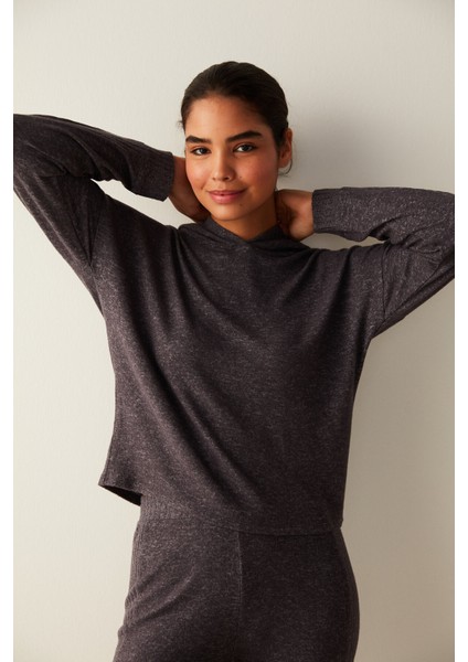 Koyu Gri Kapüşonlu Sweatshirt