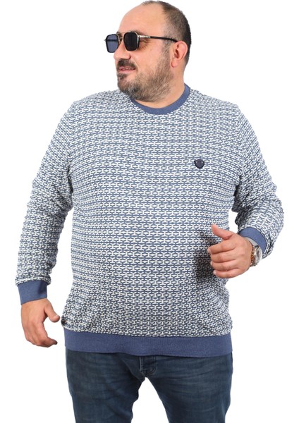 Mocgrande Büyük Beden Erkek Bisiklet Yaka Sweatshirt 22715-INDIGO