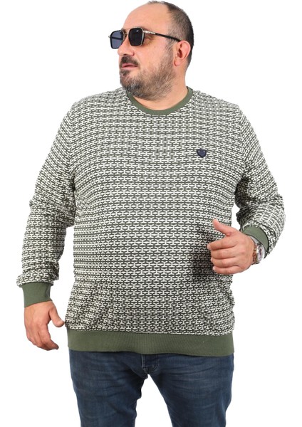 Mocgrande Büyük Beden Erkek Bisiklet Yaka Sweatshirt 22715-HAKI