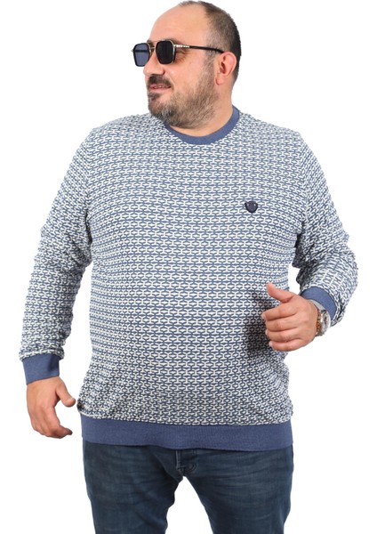Büyük Beden Erkek Bisiklet Yaka Sweatshirt 22715-INDIGO