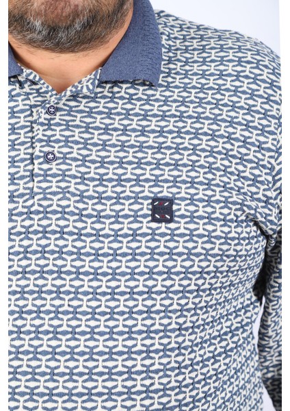 Büyük Beden Erkek Sweatshirt Polo Yaka 22714-INDIGO