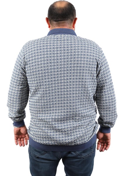 Büyük Beden Erkek Sweatshirt Polo Yaka 22714-INDIGO