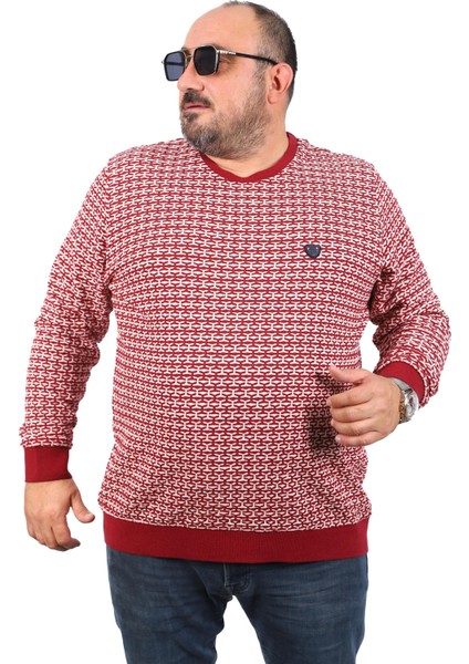 Büyük Beden Erkek Bisiklet Yaka Sweatshirt 22715-BORDO