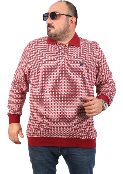 Büyük Beden Erkek Sweatshirt Polo Yaka 22714-BORDO