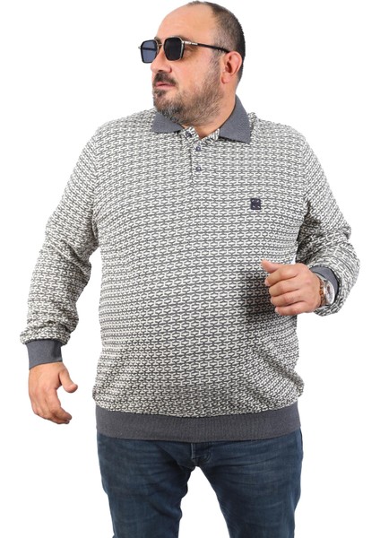 Büyük Beden Erkek Sweatshirt Polo Yaka 22714-ANTRASIT
