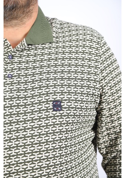 Büyük Beden Erkek Sweatshirt Polo Yaka 22714-HAKI fiyatları