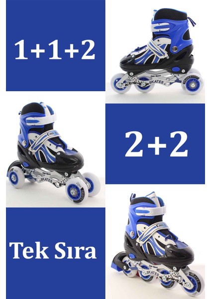 Mavi Ayarlanabilir 2+2 Işıklı Metal Alıştırma Pateni Taşıma Çantalı fiyatları