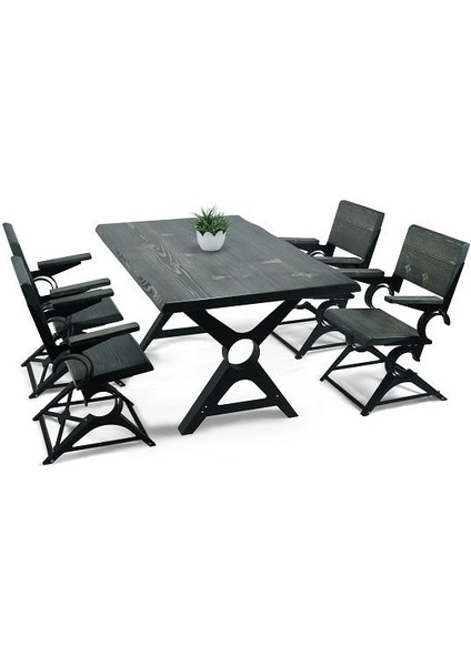 Doğal Ağaç Masif Ahşap Yemek Masası 75 x 145 cm 4 Sandalye