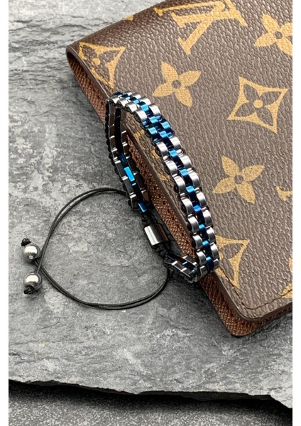 Hematit Doğal Taşlı Lacivert Renkli Ayarlanabilir Makrome Erkek Bileklik FRJ11648-1748-L2A