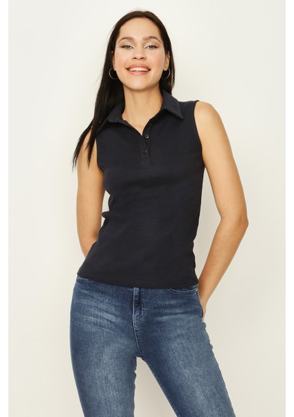 Kadın Polo Yaka Kolsuz Örme Body