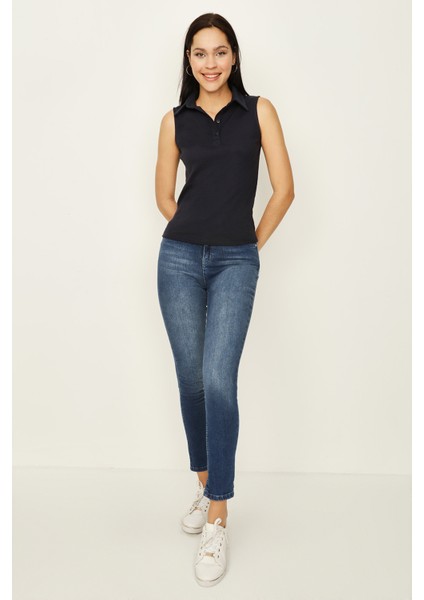 Kadın Polo Yaka Kolsuz Örme Body