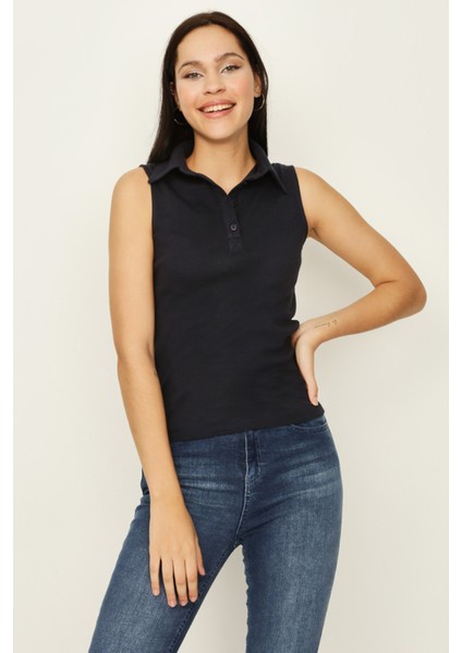 Kadın Polo Yaka Kolsuz Örme Body