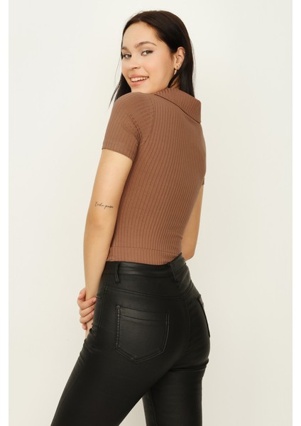 Kadın Önü Büzgülü Örme Alttan Çıtçıtlı Body