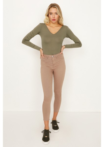 Kadın Yırtık Detaylı Yüksek Bel Skinny Jeans