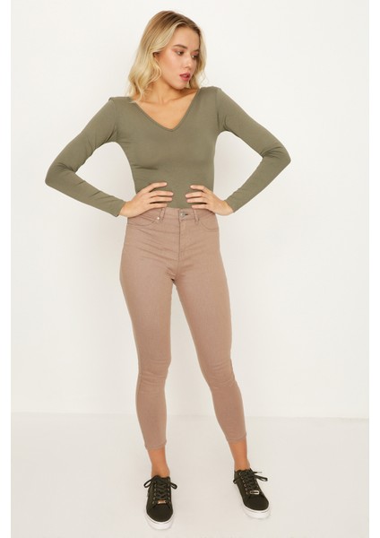 Kadın Yırtık Detaylı Yüksek Bel Skinny Jeans