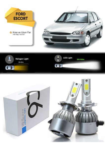 Ford Escort Uzun Far Kısa Far Şimşek Etkili Led Xenon