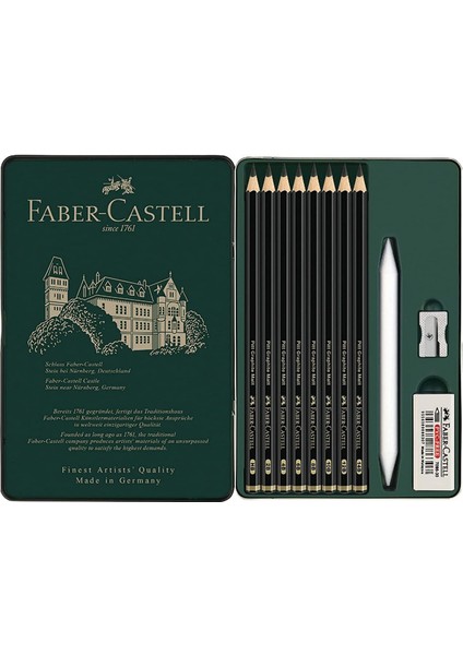 Faber Castell Pitt Graphite Matt Dereceli Kalem Eskiz Çizim Karakalem Seti 11 Parça Metal Kutu