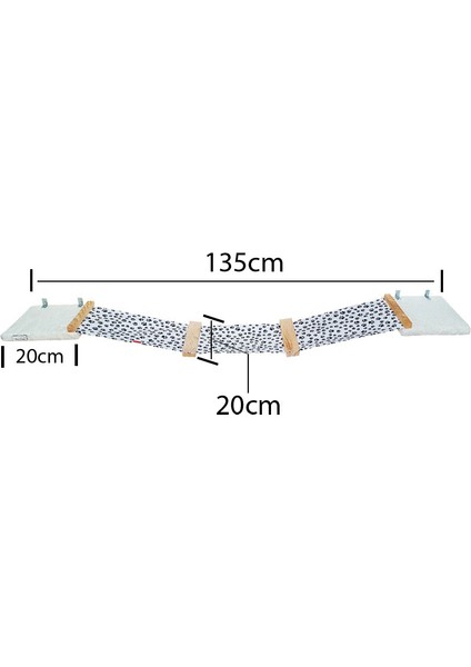 Barış Dizayn Premium Peluş Basamaklı Kumaş Kedi Köprüsü Raf Duvar Kedi Yolu Parkur (135CM) Beyaz
