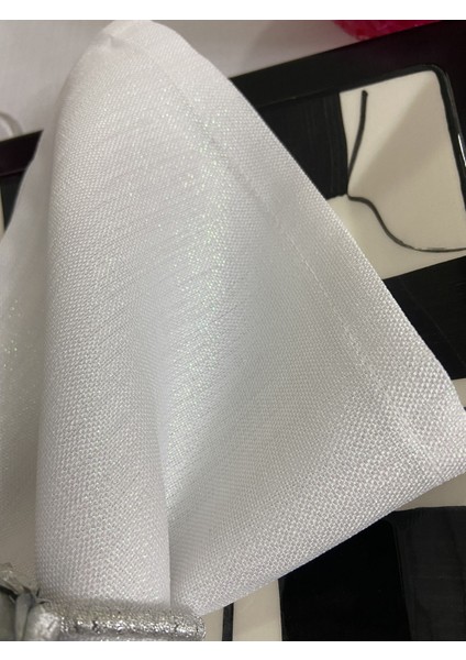 Keten Görünümlü Simli Dertsiz Servis Peçetesi 35 x 35 cm Beyaz 12 Adet