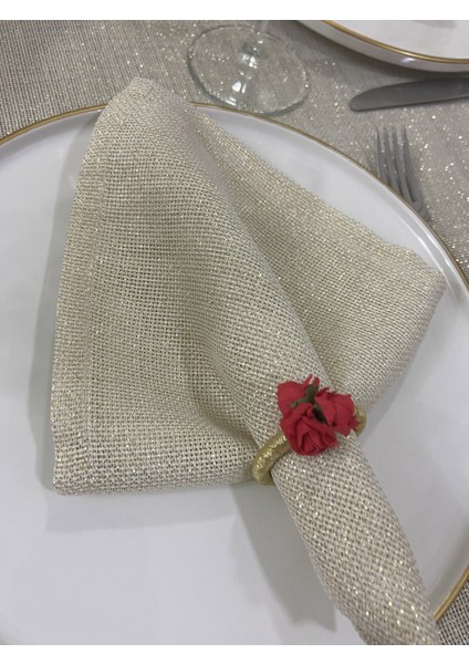 Keten Görünümlü Simli Dertsiz Servis Peçetesi 35 x 35 cm Gold 12 Adet