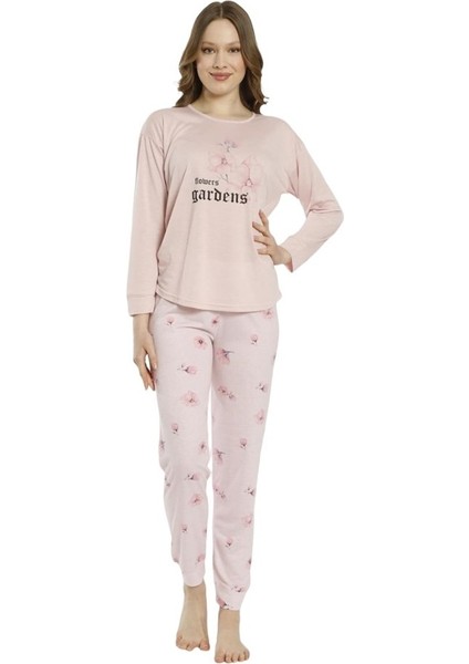 Desenli Uzun Kol Viskon Bayan Pijama Takım