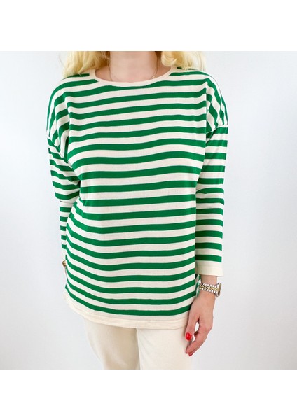 Yeşil Çizgili Triko Kazak