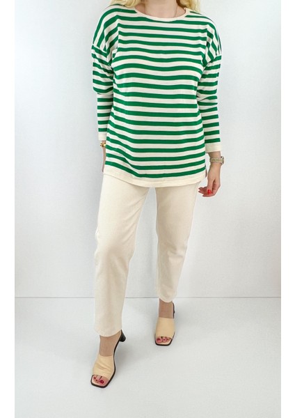 Yeşil Çizgili Triko Kazak modelleri