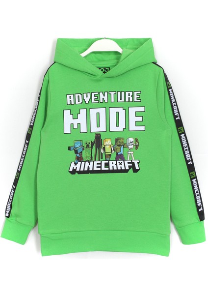 Adventure Mode Baskılı Çocuk 2 Ip Hoodie Yeşil Renk