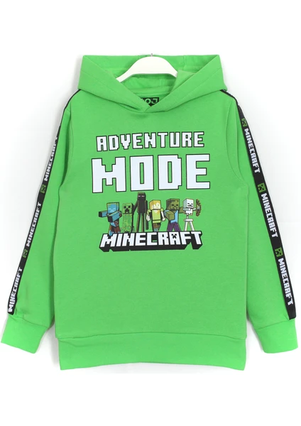 Adventure Mode Baskılı Çocuk 2 Ip Hoodie Yeşil Renk