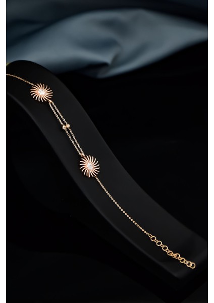 925 Ayar Gümüş Rose Kaplama Dorika Toplu Güneş Bileklik fiyatları