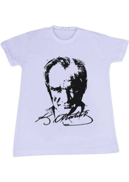 Atatürk Baskılı Çocuk Tshirt | Beyaz
